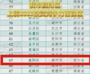 我市旌阳区上榜2023投资竞争力百强区